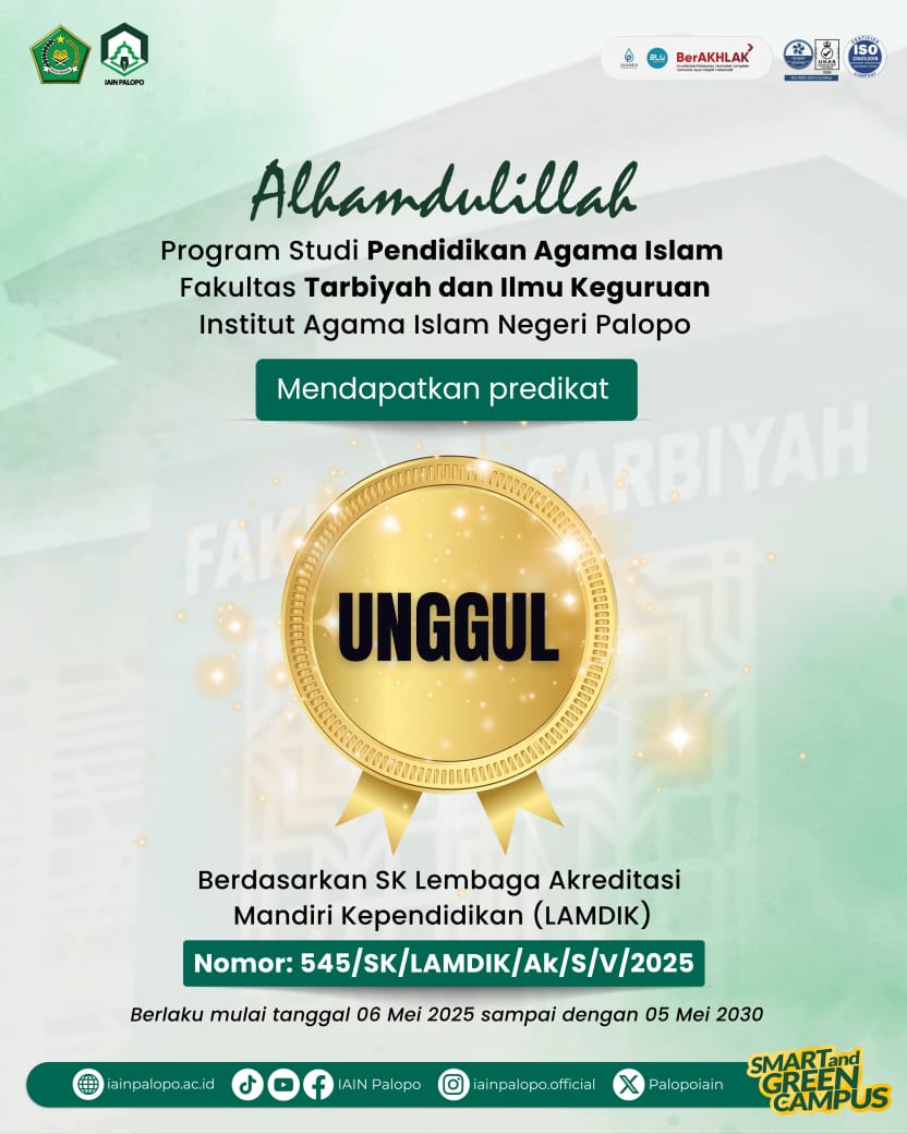 Selamat, Prodi PAI Program Sarjana IAIN Palopo Raih Akreditasi Unggul