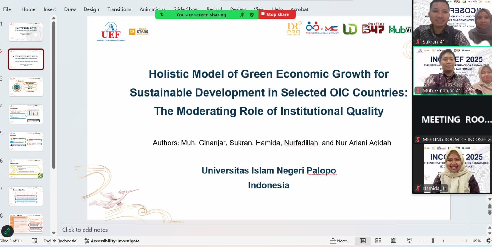 INCOSEF 2025 Vietnam, Dosen FEBI UIN Palopo Angkat Isu Fintech Syariah dan Green Economy