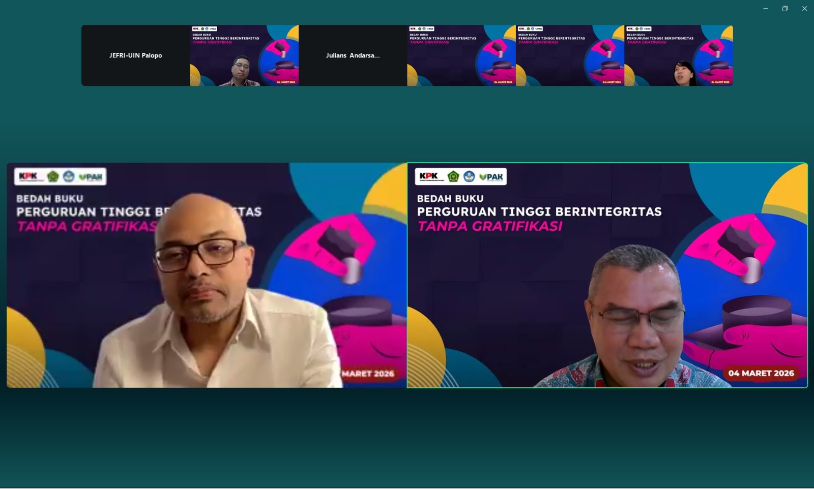 Perkuat Zona Integritas, Sivitas UIN Palopo Ikuti Bedah Buku KPK RI tentang Gratifikasi