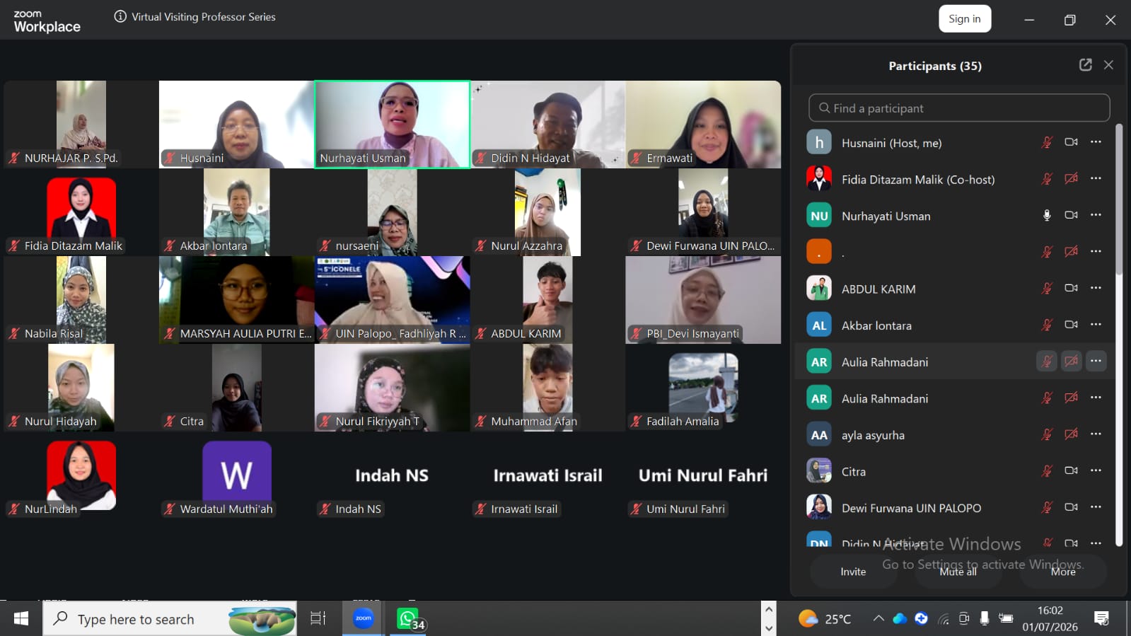 Dorong Kelas Internasional Berstandar Global, FTIK UIN Palopo Gelar Virtual Visiting Professor Series